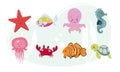 Sea life, sea animals set in a flat style isolated on a white background Royalty Free Stock Photo