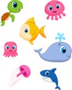 Sea life cartoon set