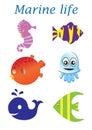 Sea life cartoon set. Marine life Royalty Free Stock Photo