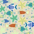 Sea life cute doodle abstract children pattern