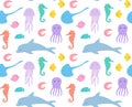 Sea life cute pattern colorful vector Royalty Free Stock Photo