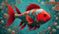 Sea Life, A Green, Red Fish in a Turquoise Sea, Generative AI Royalty Free Stock Photo