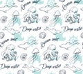 Sea life hand drawn pattern with octopus on white Royalty Free Stock Photo