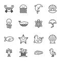 Sea life icons set flat draw Royalty Free Stock Photo