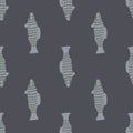 Sea life seamless pattern with fish creative ornament. Pale palette marine artworh in grey tones. Exotic backdrop