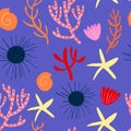 Sea life seamless pattern. Repeating image with animals of underwater world for printing on childrens bedding. Cartoon Royalty Free Stock Photo
