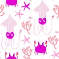 Sea life seamless pattern. Repeating image with animals of underwater world for printing on childrens bedding. Squid Royalty Free Stock Photo