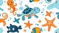 Sea Life Seamless Pattern Repeating Image with Marine Animals Royalty Free Stock Photo