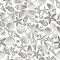 Sea life seamless pattern with shell and starfish doodle Royalty Free Stock Photo