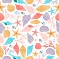 Sea life seamless pattern with shell and starfish Royalty Free Stock Photo