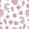 Sea life. Seamless underwater pattern. Hand drawn vector illustration. Seashells and doodle elements. Pale pink drawing isolated o Royalty Free Stock Photo