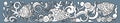 Sea life, underwater hand drawn doodle banner. Waves, shells, fish and algae . Monochrome vector background