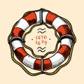 Sea Lifebuoy. Nautical or marine Ring buoy, ocean water wheely or lifering. Hand drawn monochrome retro engraved old Royalty Free Stock Photo