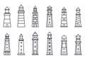 Sea lighthouse icon set, outline style Royalty Free Stock Photo