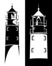 Sea lighthouse tower black and white vector silhouette design set Royalty Free Stock Photo