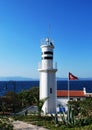 The sea, the lighthouse and the Turkish flag.