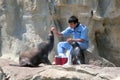 A sea lion having breakfast at Pacific Pier at Ocean Park