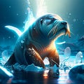 Sea lion in the ice. 3d illustration. 3d rendering AI generated Royalty Free Stock Photo