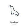 Sea lion outline vector icon. Thin line black sea lion icon, flat vector simple element illustration from editable animals concept Royalty Free Stock Photo