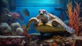 Realistic Hyper-detailed Rendering Of A Turtle Swimming In The Ocean Tank Royalty Free Stock Photo