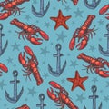 Sea lobsters pattern seamless colorful