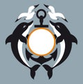 Sea logo. Anchor. Dolphin. Seagull