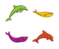 Sea mammal icon set, color outline style