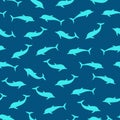 Sea marina pattern, silhuette or dolphins