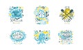 Sea and Marine Club Label Design with Octopus, Oar and Sailing Yacht Vector Set