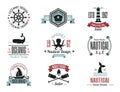 Sea marine nautical logo icons sailing themed label or with ship ribbons travel element graphic badges illustration. Royalty Free Stock Photo