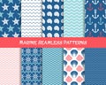 Sea and marine seamless patterns Royalty Free Stock Photo