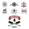 Sea marine vector nautical logo icons sailing themed label or with ship ribbons travel element graphic badges Royalty Free Stock Photo