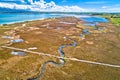 Sea marshes and shallow sand beach of Nin aerial view