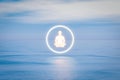 Sea meditation calm scene. Meditation person in circle levitate over the sea on sunny day. 3d Rendering