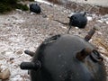 Sea mines on the shore of the Baltic Sea winter juminda peninsula in Estonia Tallinn Estland