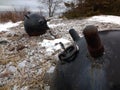 Sea mines on the shore of the Baltic Sea winter juminda peninsula in Estonia Tallinn Estland