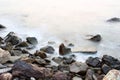 Sea mist softness of the tides and sunset at evening with rocks