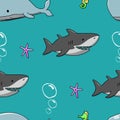 Sea monster seamless pattern vector illustration