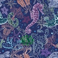 Underwater world colorful seamless pattern