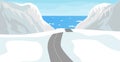 Sea, mountain and road winter landscape vector illustration. Nature background. Highway to the ocean. Royalty Free Stock Photo
