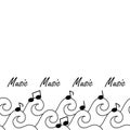 Sea of music, seamless border hand drawn vector illustration. Musical notes and waves Royalty Free Stock Photo