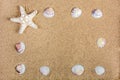 Coastal Beauty: Sea and Ocean Nature Frame with Starfish and Shells on Beach Sand Royalty Free Stock Photo