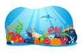 Sea nature, marine ocean tropical underwater wildlife, vector illustration. Fish in summer water, shark animal at Royalty Free Stock Photo