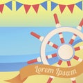 Sea and nautical colourful summer illustration. Summer nautical card in bright colors with blue and red flags.