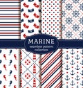 Sea and nautical patterns set. Royalty Free Stock Photo