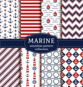 Sea and nautical patterns set. Royalty Free Stock Photo