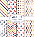 Sea and nautical patterns set. Royalty Free Stock Photo