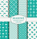 Sea and nautical seamless patterns set. Royalty Free Stock Photo