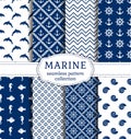 Sea and nautical seamless patterns set. Royalty Free Stock Photo