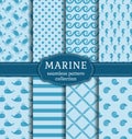 Sea and nautical seamless patterns set. Royalty Free Stock Photo